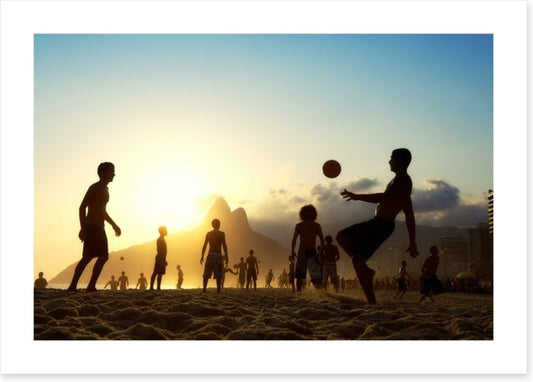Beach football at sunset, Brazil