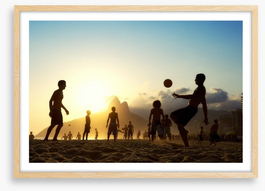 Beach football at sunset, Brazil