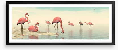Pink flamingo flock