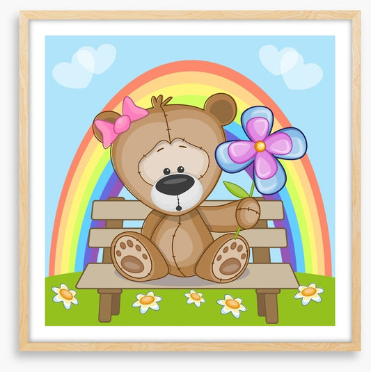 Bear with flowers and rainbow