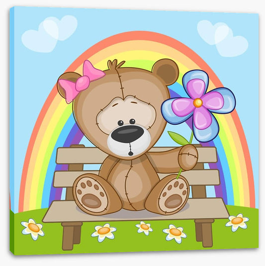 Bear with flowers and rainbow