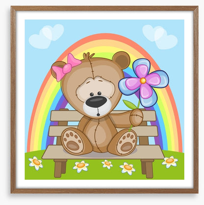Bear with flowers and rainbow