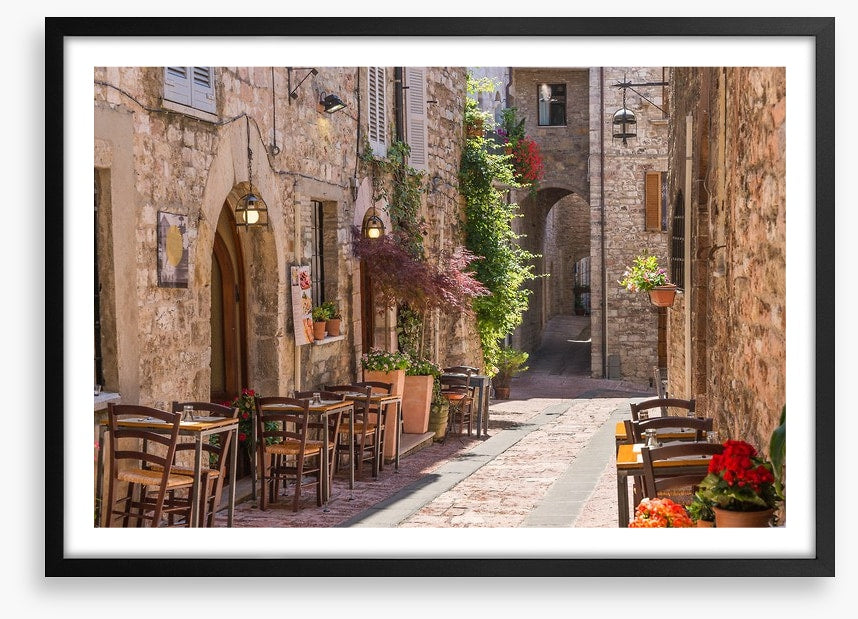Cobbled street cafe, Italy