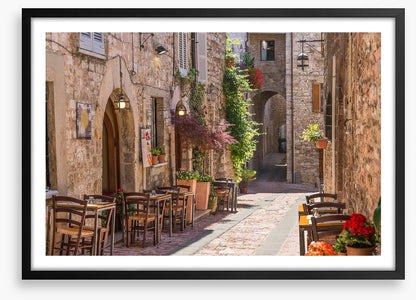Cobbled street cafe, Italy
