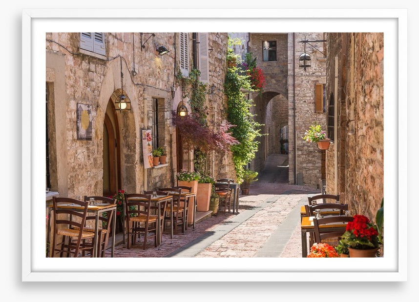 Cobbled street cafe, Italy