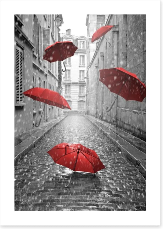 Red umbrellas