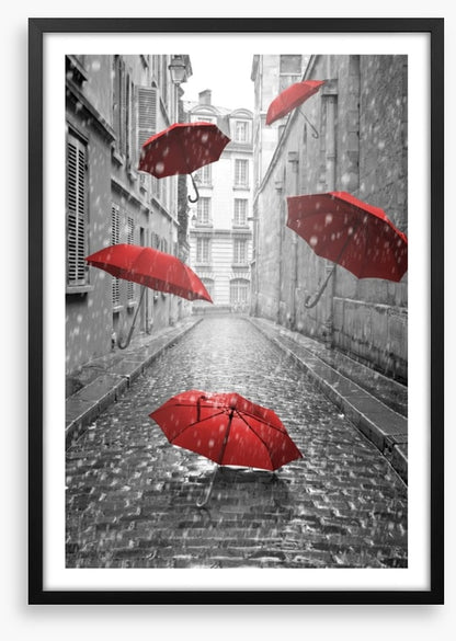 Red umbrellas