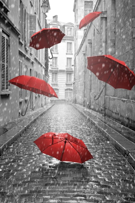 Red umbrellas