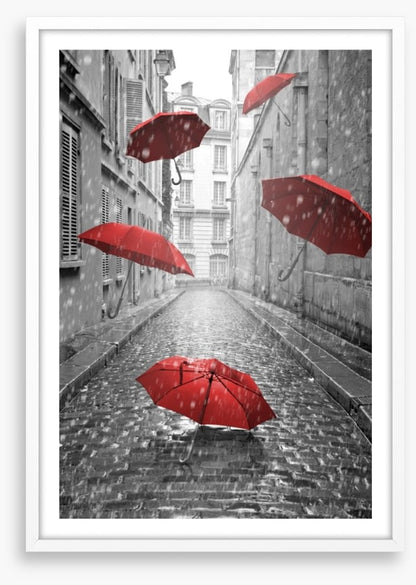 Red umbrellas