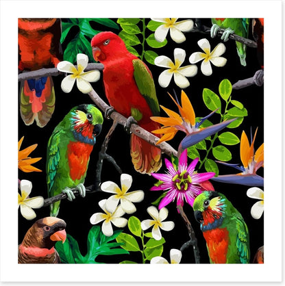 Exotic birds and frangipani