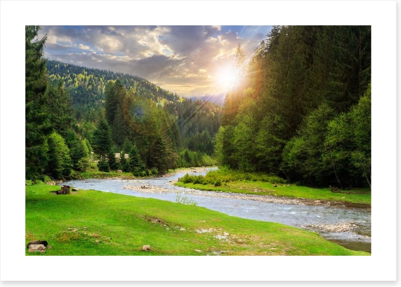 Mountain river at sunset