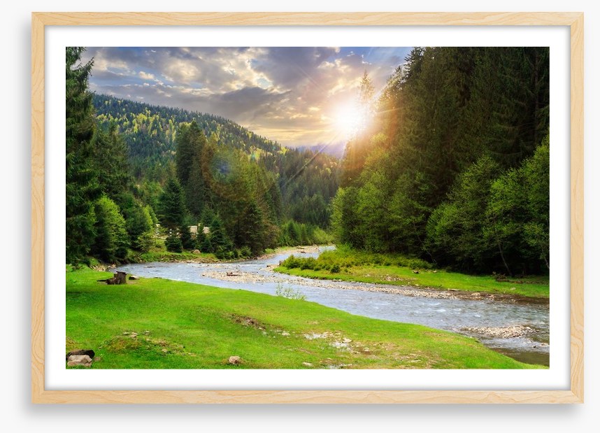 Mountain river at sunset