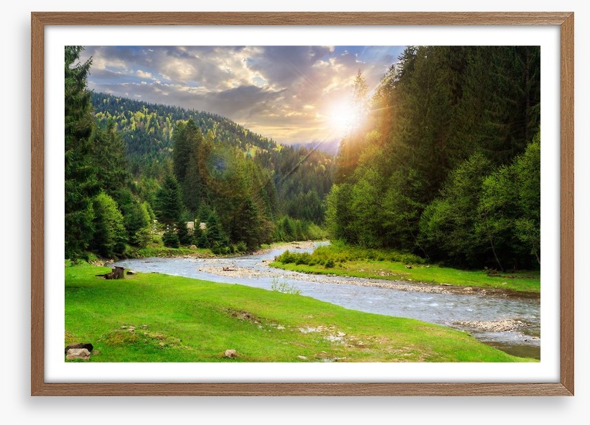 Mountain river at sunset