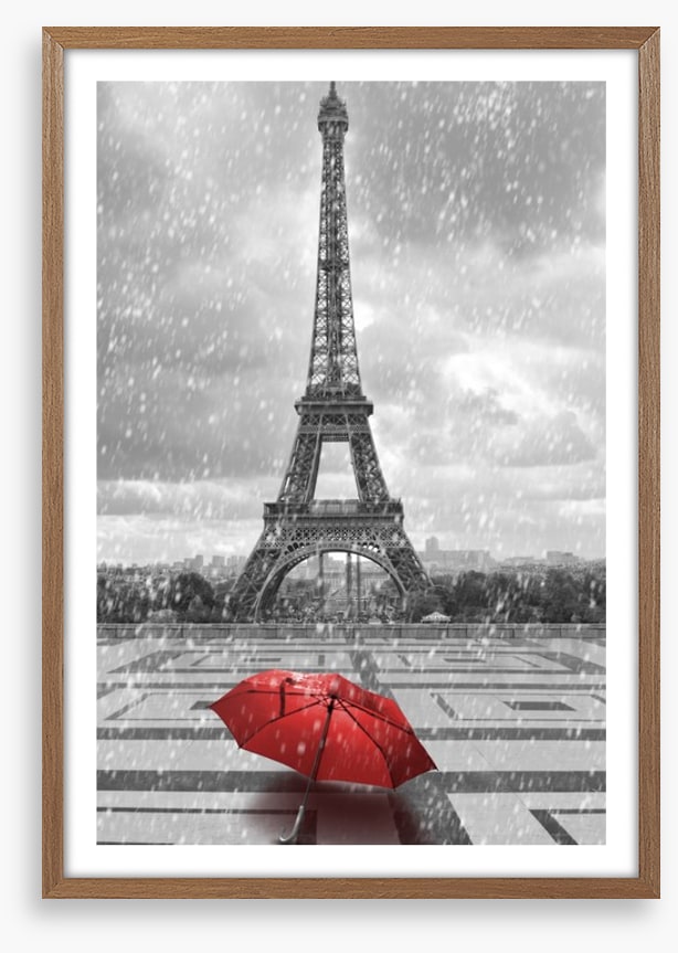 Red umbrella in the Parisian rain