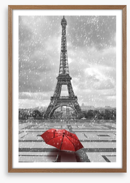 Red umbrella in the Parisian rain