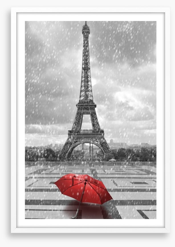 Red umbrella in the Parisian rain
