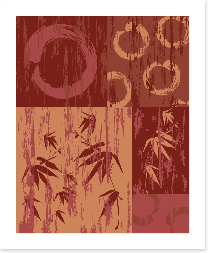 Zen circle and bamboo red