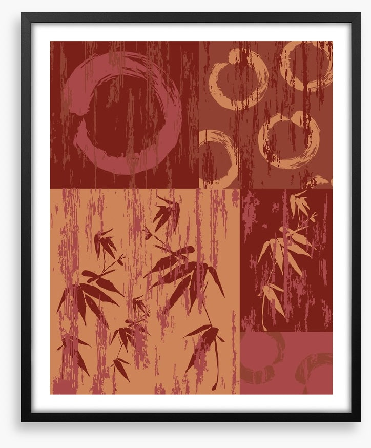 Zen circle and bamboo red