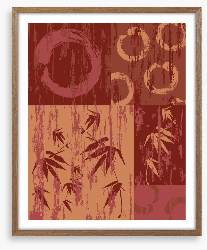 Zen circle and bamboo red