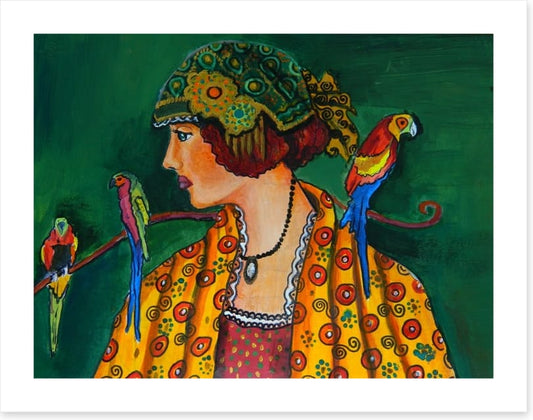 The girl with parrots
