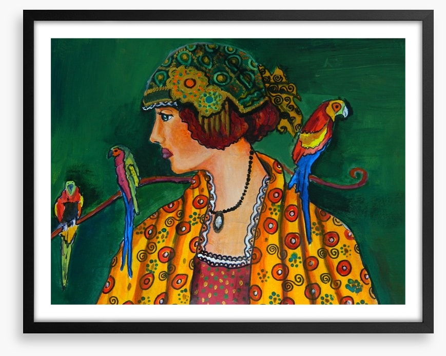 The girl with parrots