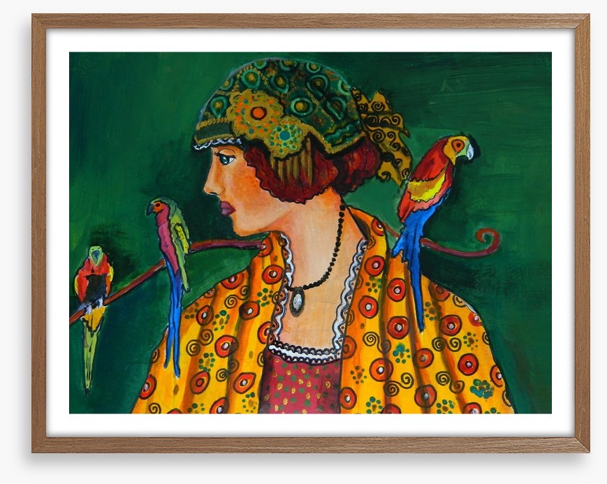 The girl with parrots