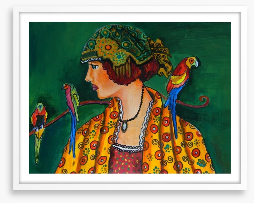 The girl with parrots
