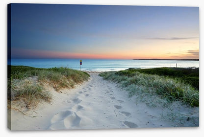 Sandy beach trail at sundown
