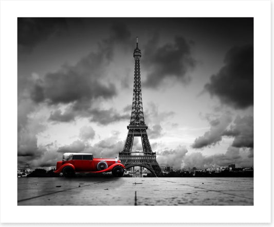 The Eiffel Tower and red car