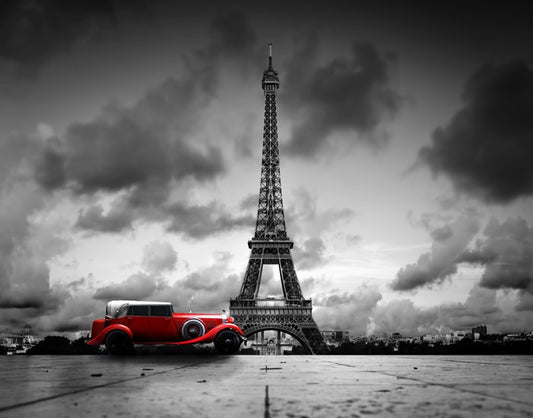 The Eiffel Tower and red car