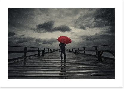 Red umbrella in the storm