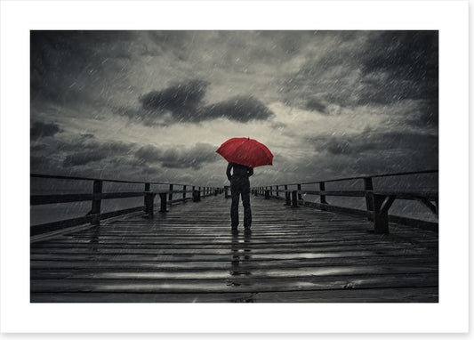 Red umbrella in the storm