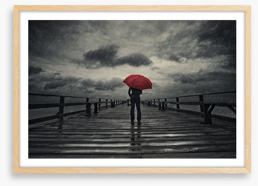 Red umbrella in the storm