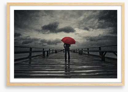 Red umbrella in the storm