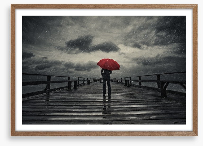 Red umbrella in the storm