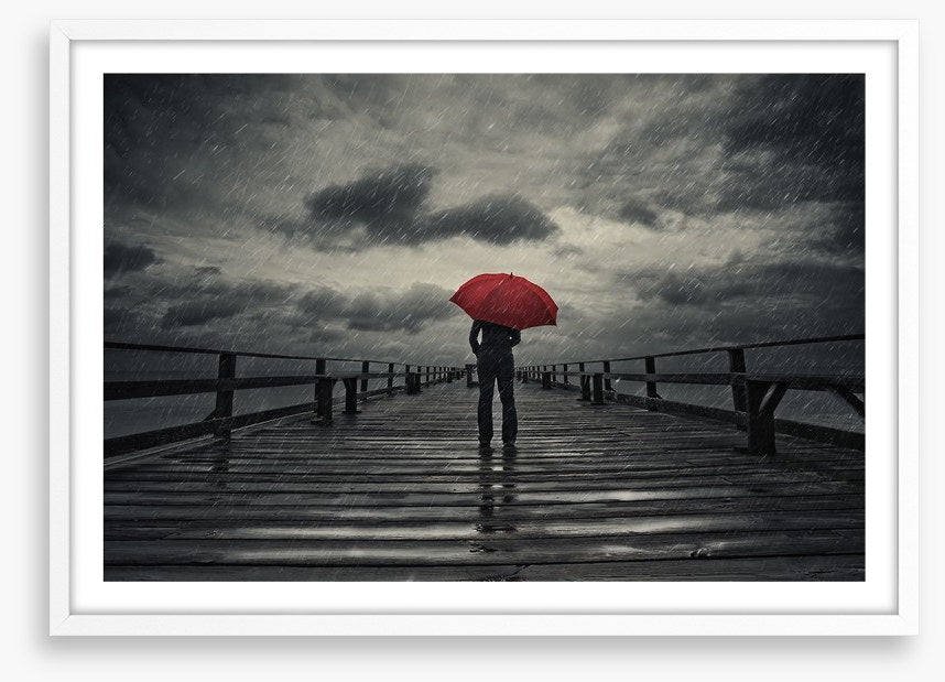 Red umbrella in the storm