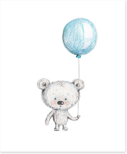 Bear with blue balloon