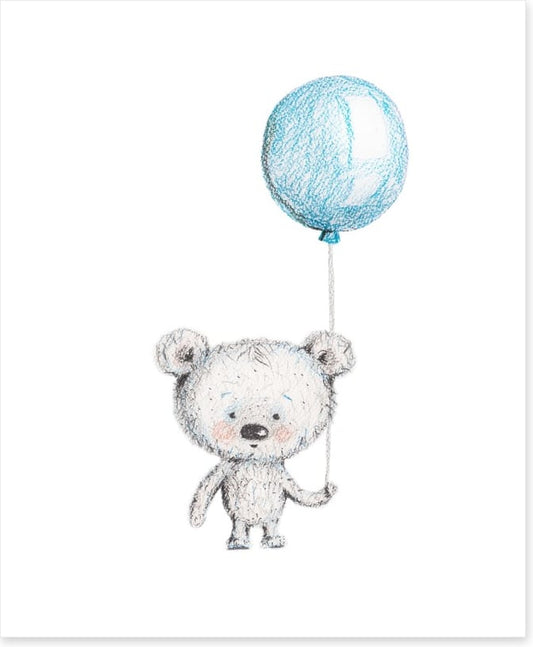 Bear with blue balloon