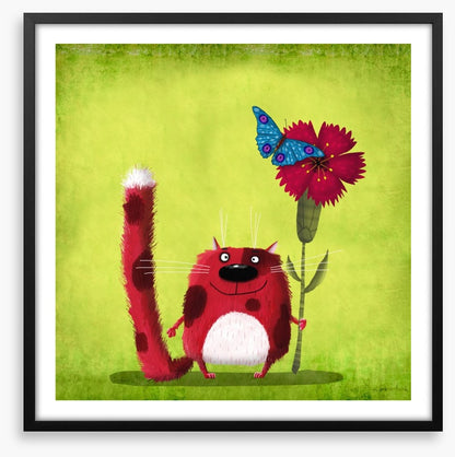 Red cat with cornflower