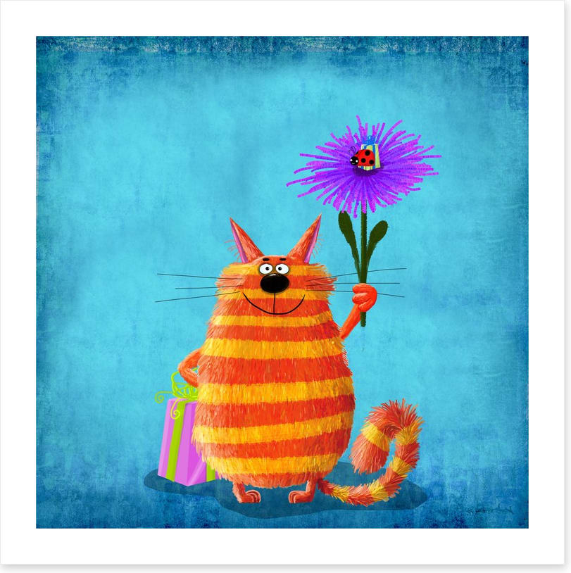 Striped cat with flower