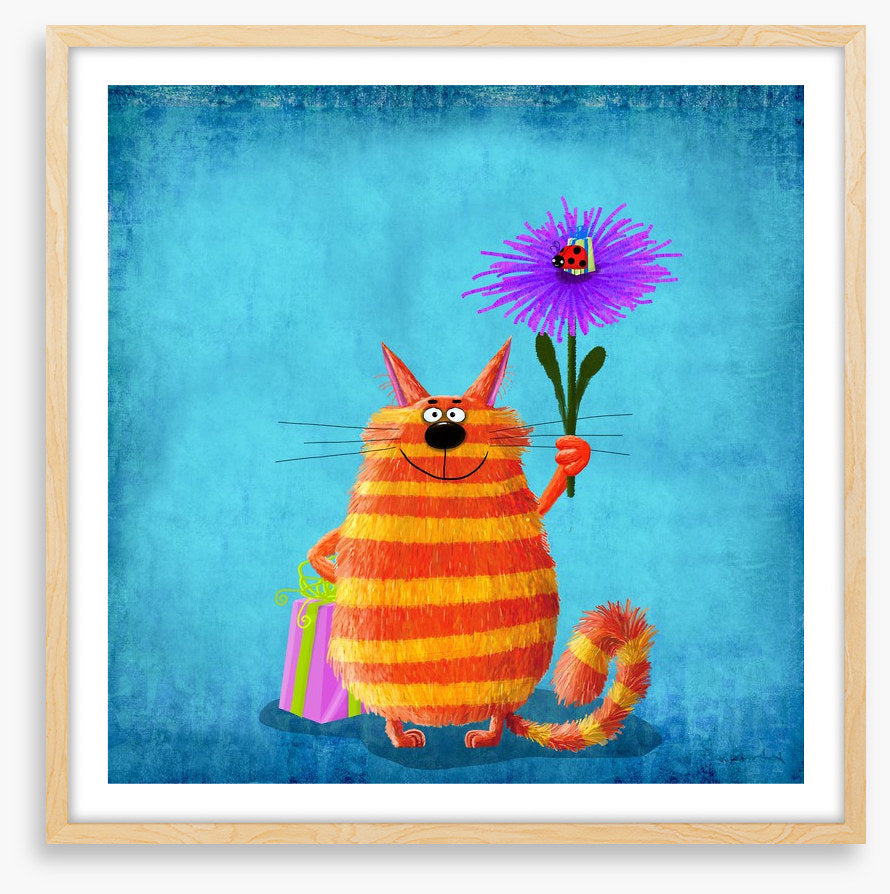 Striped cat with flower