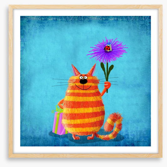 Striped cat with flower