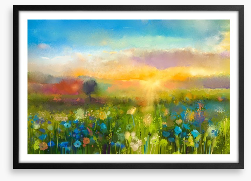 Wildflower meadow at sunset