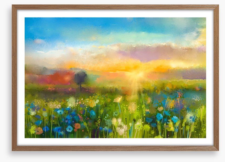 Wildflower meadow at sunset