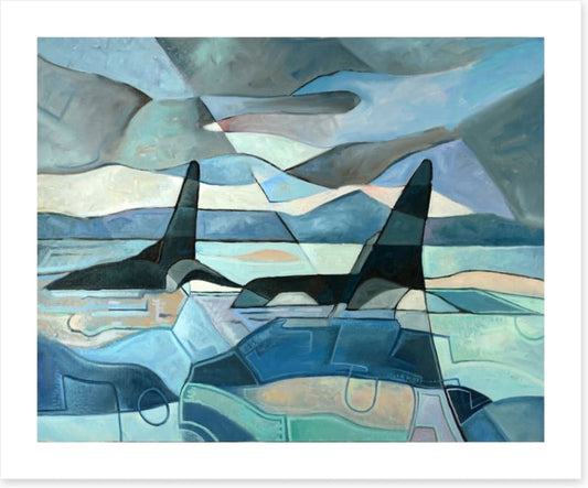 Orcas swimming