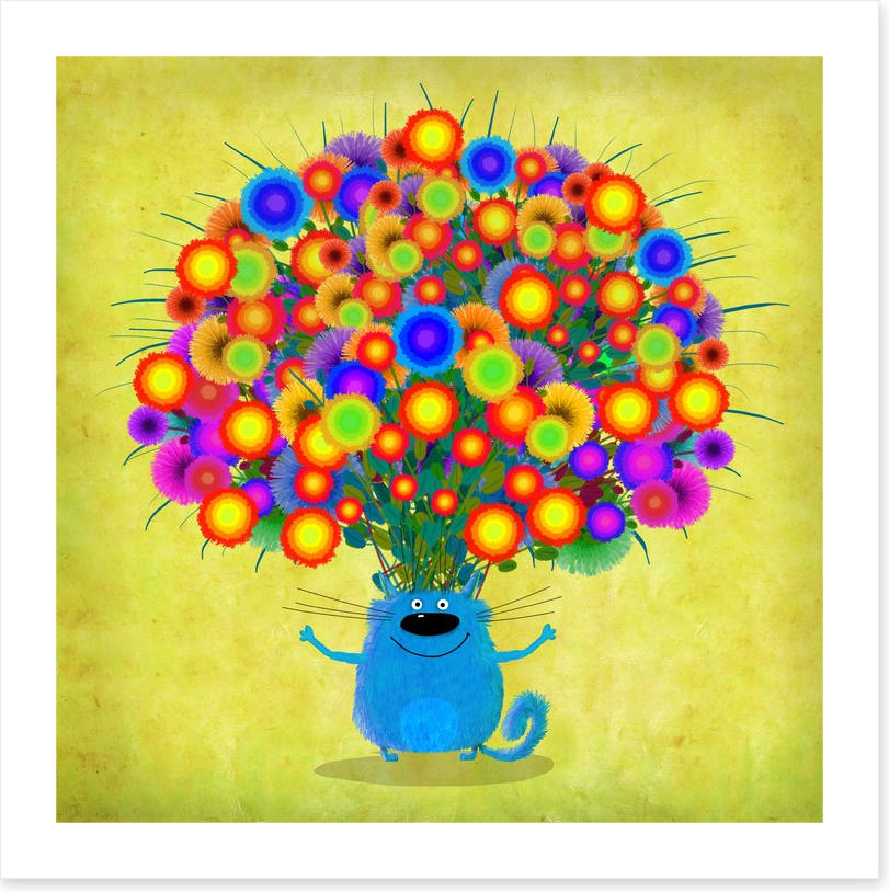 Blue cat with Asters