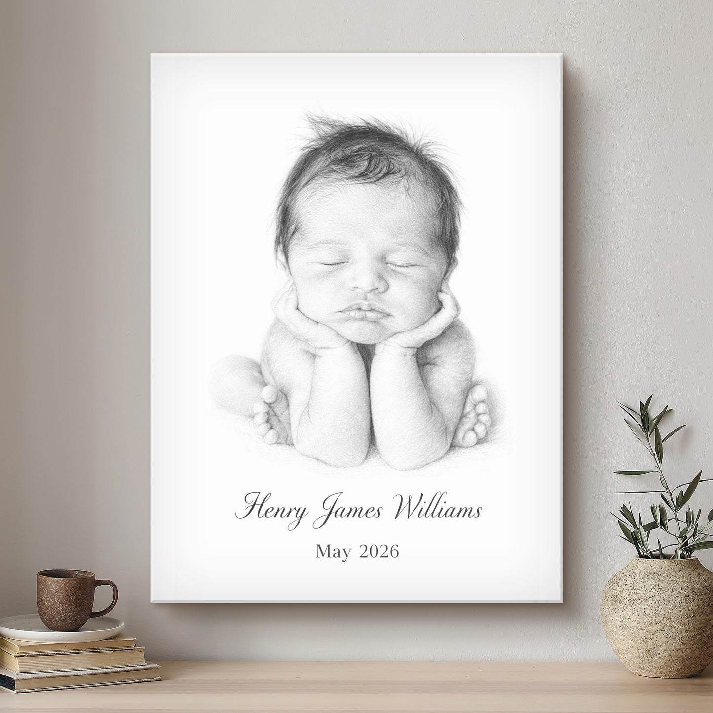 Baby & Me Black & White Artistic Design Custom Portrait | Stretched Canvas