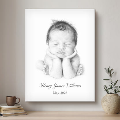 Baby & Me Black & White Artistic Design Custom Portrait | Stretched Canvas