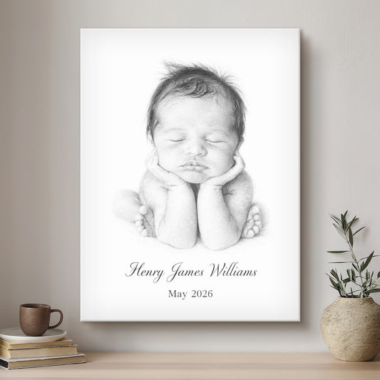 Baby & Me Black & White Artistic Design Custom Portrait | Stretched Canvas