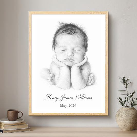 Baby & Me Black & White Artistic Design Custom Portrait | Framed Art Print
